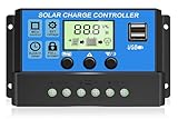 30A PWM Solar Charge Controller, 12V 24V Dual USB Solar Panel Battery Intelligent Regulator with LCD Display, Auto Parameter Adjustable, Timer Setting, Multiple Load Control Modes