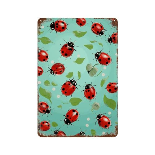 Tableau en étain vintage coccinelles rouges pour déco murale