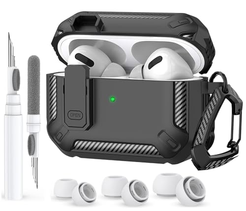 OTOPO Compatible with Airpods Pro 2/1 Case Cover with Lock 2023/2022, Rugged Shockproof Hard Protective Skin Men Women for Apple Airpod Pro 2nd/1st Generation Case with Ear Tips Cleaning Kit Black