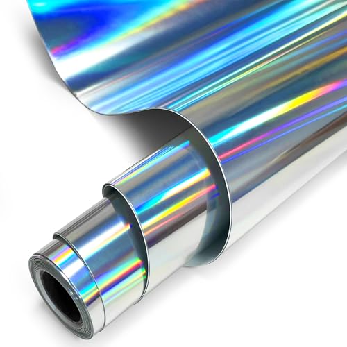 MerryMade Holographic Silver Heat Transfer Vinyl Roll, 12" x6Ft Mirror Metallic Iron on Vinyl, Soft Foil HTV Vinyll for T-Shirt, Chrome HTV Easy to Cut & Weed for Heat Vinyl Design