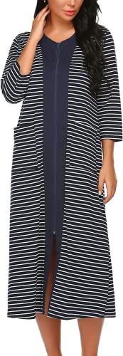 Ekouaer Nightgown Zipper Front Housecoat Lepard Print Housedress Cotton Robe With Pockets For Women #TOP1