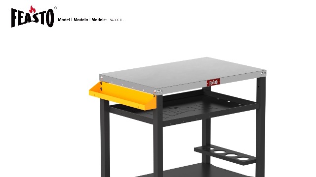 Feasto Outdoor Grill Cart, Pizza Oven Table Stand for Outdoor Indoor, 50" x 22" Stainless Steel Tabletop Dining BBQ Grill with Wheels for Food Prep, 3-Shelf Kitchen Cart Table