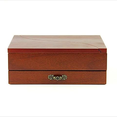 WENDUPPV Jewelry Box Multifunction with Makeup Mirror Jewelry Storage Case Creative Retro Wooden 2 Layer Storage Showcase Cover