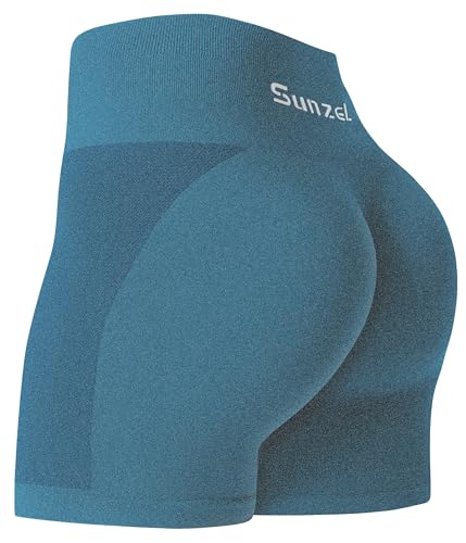 Sunzel Workout Biker Shorts Women Scrunch Butt Lifting Seamless Shorts High Waist Stretch Booty Short for Gym Yoga Running, Teal Medium