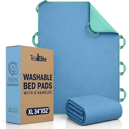 Teal Elite Washable Positioning Bed Pad with 8 Reinforced Handles – 34