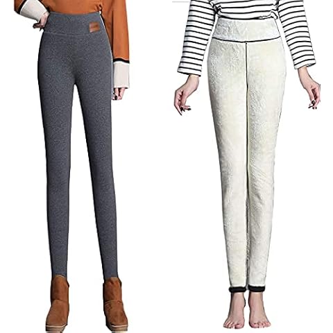 Yeeteepot Women's Winter Warm Leggings with Plush Lining Thermal Elastic Leggings Girls High Waist Thick Stretch Trousers Tights, gray, XXL Cover
