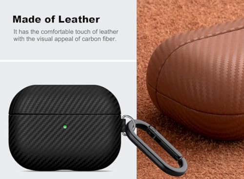 Image of Haobobro Leather Case - for AirPods Pro 3 Case Cover with Keychain - Selected Skin-friendly Leather, Carbon Fibre Texture, Handmade Shockproof Hard Cover for AirPods Pro 3rd Generation Earbuds - Black