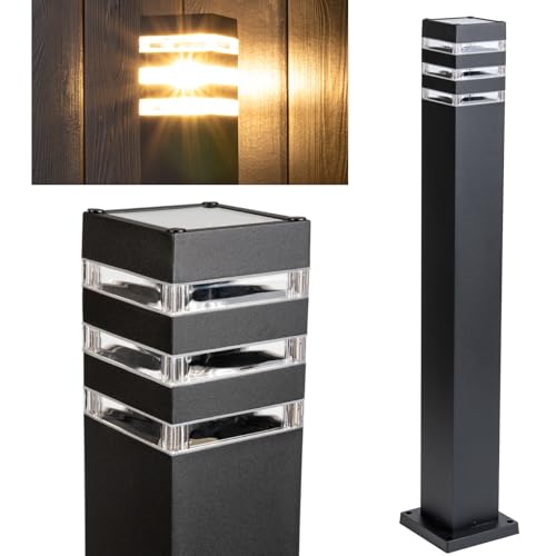 Lumiled Wegeleuchte Außen Pollerleuchte Außenstehleuchte Stehlampe Außenleuchte Außenbeleuchtung Gartenleuchte Wegelampe stehend 80cm IP44 schwarz spritzwasserdicht Aluminium E27 Fassung max 13W