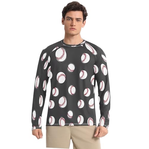 Bulletgxll Base Ball Men's Sun Protection Shirts UPF 50+ Long Sleeve UV Rash Guard Quick Dry Swim Shirts