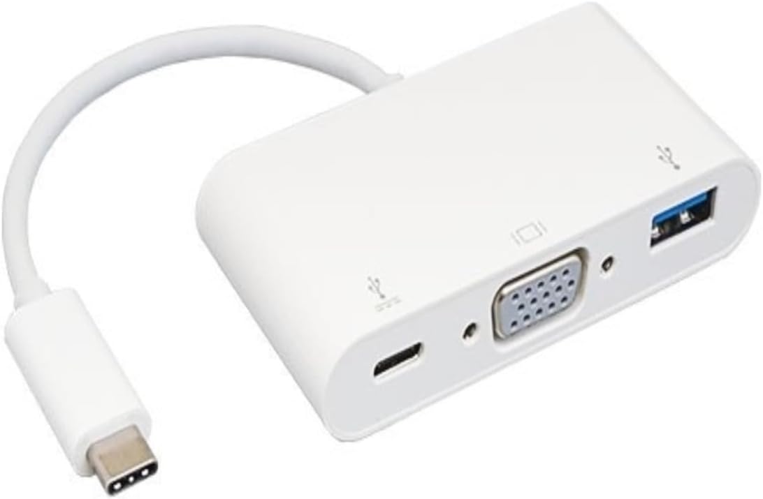 USB 3.1 Type C to VGA Plus USB 3.0 Type A Plus Type C Date&Charging Adapter - White