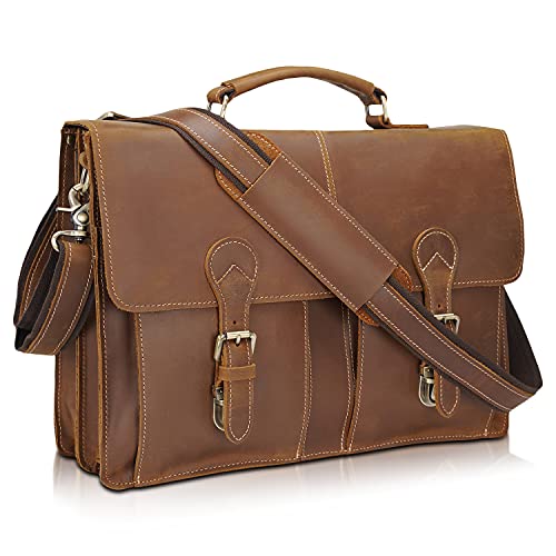 Polare Full Grain Leather 16 Messenger Bag Laptop Briefcase Bag Work Bag School Bag For Men