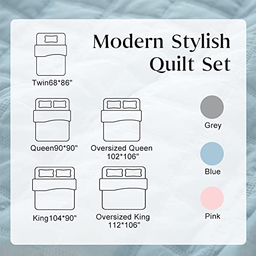 Dawndior Oversized King Quilt Set Bedspreads ＆ Coverlet Lightweight Summer Blue Bedding Sets Farmhouse Modern Style Reversible Soft Thin Microfiber Comforter 3 Piece (1 Quilt,2 Pillow Shams) #TOP4