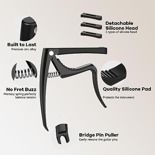 Linrax C3 Guitar Capo, 4 in 1 Capo with Bridge Pin Puller - Image 4