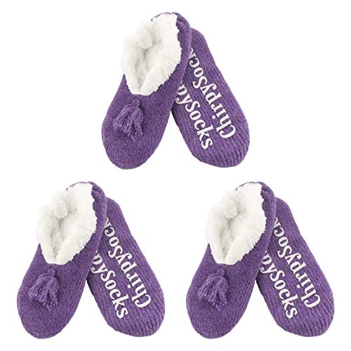 Image of BambooMN Adult Women Super Soft Warm Cozy Fancy Yarn Slippers Non-Slip Lined Socks, Indoor Comfy House Slippers, 3 Pairs