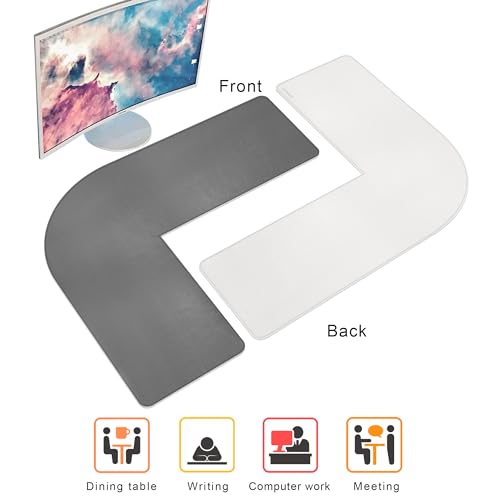 Image of Chihein L-Shaped Desk Pad, Corner Desk Mat (37.4 inch+ 49.2 inch) x 12.99 inch, Computer Office Mouse pad Writing Table Pad for Home Office - Gray /White