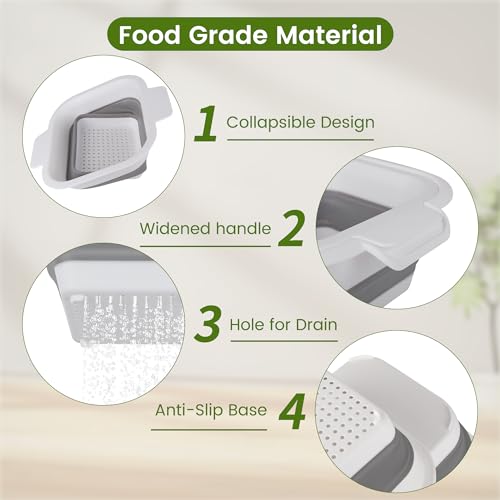 Rottogoon CLDSO220240305 Collapsible Colander Set With Strainer Bowl, 2 In 1 Fruit Washing Basket With Strainer, 5 + 3 Qt Plastic Colander For Kitchen, Foldable Double Layered Colander Bowl For Berry, Vegetable thumb #6