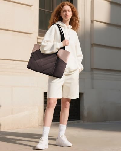 Image of LOVEVOOK Puffer Tote Bag for Women, V-Quilted Puffy Teacher Tote Nurse Bag, Large Shoulder Laptop Purse for Work Travel Gym