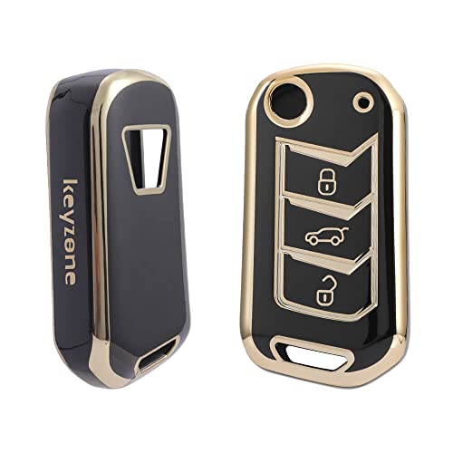 Image of Keyzone TPU Car Key Cover Compatible for: Scorpio-N, TUV 300 Plus, XUV 300, XUV700, Marazzo, Bolero 2020, Scorpio, Thar Flip Key (Gold Black)