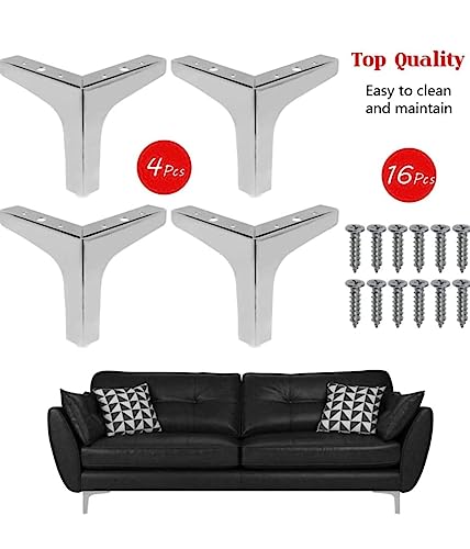 Image of Aakash Decor Silver Finish Sofa Leg 4 Inches (Set of 4) - Metal Heavy Duty Furniture Leg for Home, Office Sofa Paya with Including Mounting Screw | Rustproof T- Shape Sofa Leg /Support Leg 10 cm