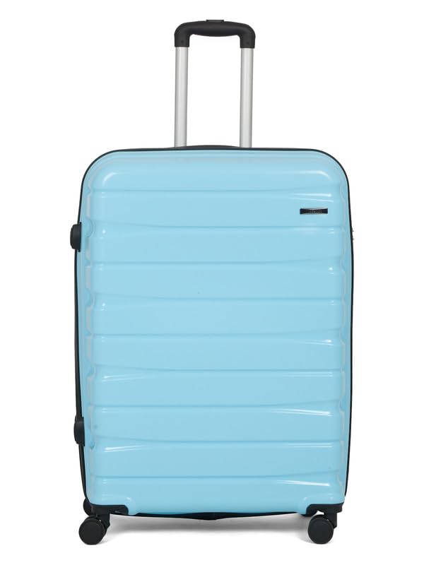 Image of Teakwood Large Check in Size 8 Wheels Trolley Bag, Hard Cabin with Zipper Closure, Adjustable Push Button & Cross Side Strap, TSA Lock System 360 Degree (Large Check in Size, Sky Blue)