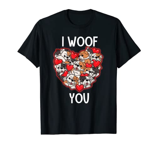 Inglés Bulldog I Woof You Camisa Valentine Heart Love Kids Camiseta