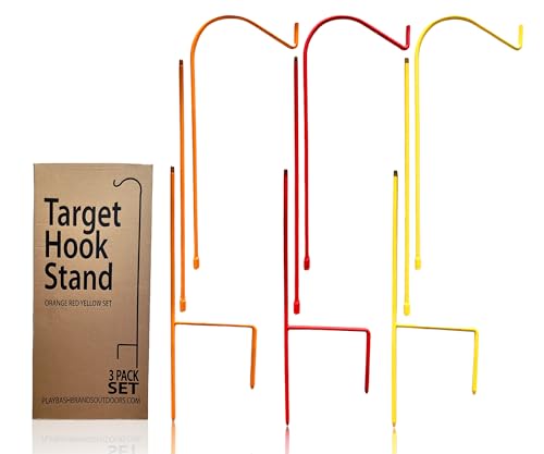 Bash Brands Shooting Target Stand - Modular Solid Steel Shephard Hook - 3 Pack, Select Red/White/Blue or Orange/Red/Yellow - 82