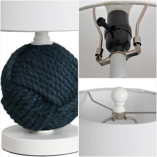 Image of JONATHAN Y Monkey 18 inch Navy Blue Rope Knot Globe Table Lamp, Metal Base