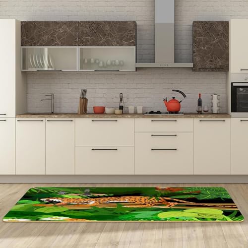 Tapis de cuisine absorbant antidérapant léopard lavable en machine - 3