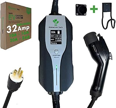 Primecom.Tech Level 2 Electric Vehicle (EV) Charger Amperage Adjustable (10Amp - 16Amp - 20Amp - 24Amp - 32Amp) 50Ft Cable EVSE Plug-in Hybrid (6-20P)