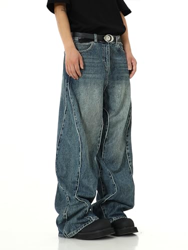 Men's Baggy Vintage Jeans Curvy Bootcut Loose Fit Denim Pants 90s Wavy Dance Skateboard Jean2