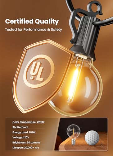Brightown Outdoor String Lights 69 Feet G40 Globe Patio Lights with 32 Edison Shatterproof Bulbs(2 Spare), Waterproof Connectable Hanging Christmas Light for Backyard Porch Balcony Party Xmas Decor