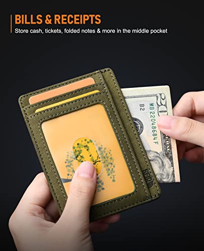 Buffway Slim Minimalist Front Pocket Rfid Blocking Leather Wallets For Men Women - At Sahara Desert Green #TOP6