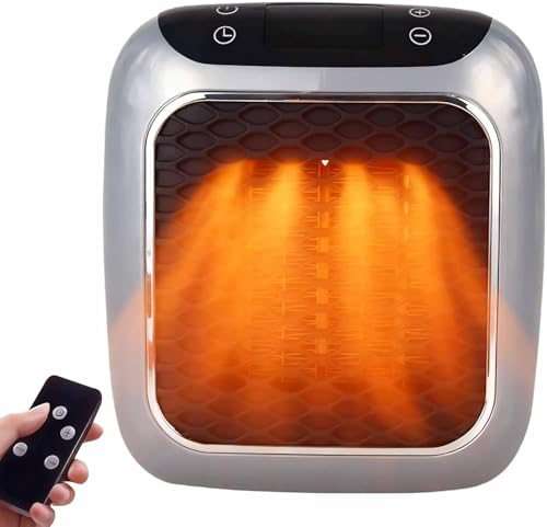 Heatflash Heater Plug in Heater 800W Mini Portable Electric Space Heaters with Remote Control PTC Ceramic Heating Element for Bedroom Office Kitchen Bathroom (Grey)