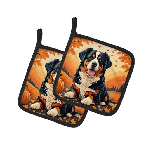 Caroline's Treasures DAC1019PTHD Bernese Mountain Dog Fall Pair of Pot Holders Kitchen Heat Resistant Pot Holders Sets Oven Hot Pads for Cooking Baking BBQ, 7 1/2 x 7 1/2