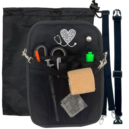 French KOKO Cute Nursing Fanny Pack with Medical Gear Pockets and BONUS Extension Strap Nurse Supplies Accessories Women Organizer Pouch Tool Belt Storage for Stethoscopes Supplies Black