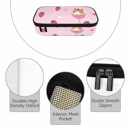 Image of Cute Cat Pencil Case Pink Fruit Strawberry Wine Glass Pencil Bag Pouch Box Organizer for College School Students Boy Girl