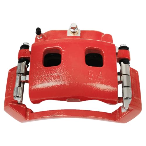 Image of TRQ Front Left Right Brake Caliper w /Bracket Performance Red Driver