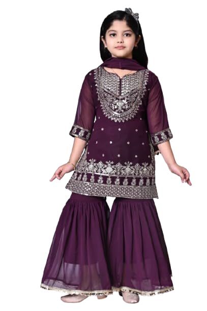 Jbegam Festive & Party Sarara Set Purple Suitable For 7-8 Years