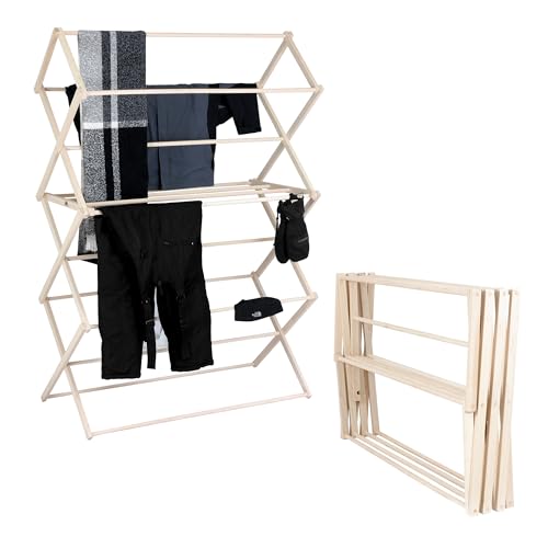 Image of Pennsylvania Woodworks Clothes Drying Rack: Solid Maple Hard Wood Laundry Rack for Blankets, Towels, Bedding & More, Heavy Duty Folding Drying Rack, Made in USA, No Assembly Needed, XXLarge
