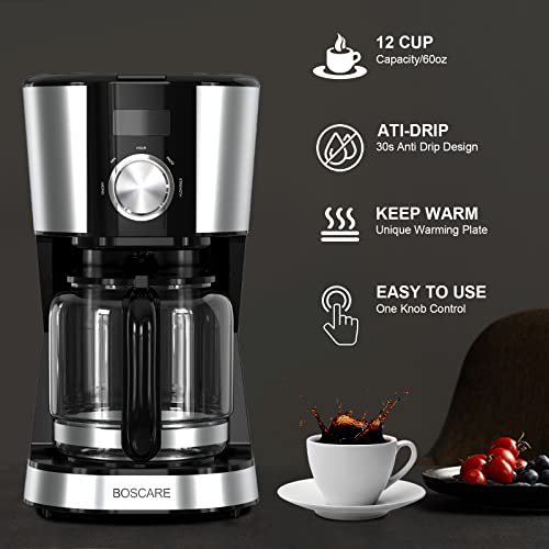 BOSCARE 12Cup Coffee Maker Programmable Drip Coffeemaker