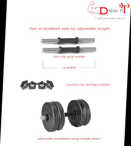 Image of DREAM FIT PVC Home Gym Set - 36 kg with 1 Flat Bench with Foot Extension, 3 ft Curling Rod, 5 ft Straight Rod, 1 Pair Dumbbell rods and Gym Accessories (36kg)