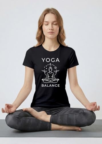 Image of INDISSH Yoga Tshirt for Women Cotton | Graphic Printed Yoga Round Neck Short Sleeves T-Shirt for Woman - WRN-YOGAB-PAR