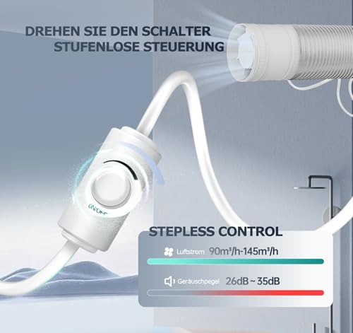 BUMSOU Rohrventilator 100 mm Regelbare Geschwindigkeit, 145m³/h Rauchabzug Ventilator, Rohrlüfter Leise mit Doppelkugellagermotor, Inline Abluftventilator, Bad Lüfter für Gewächshaus Zelt Garage WC