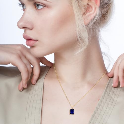 Sapphire Necklaces 14K Gold Dainty Rectangle Necklace Birthstone Navy Blue Pendant Necklaces for Women2