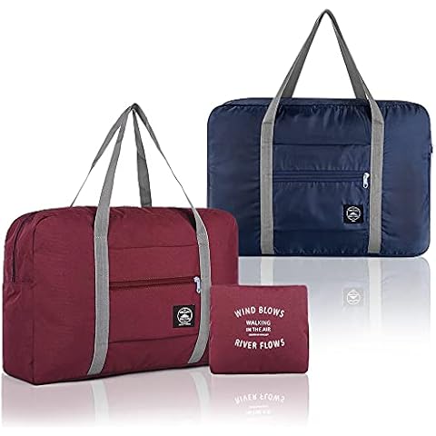 SITAKE 2 Pcs Foldable Travel Duffel Bags, Waterproof Lightweight Carry-on Bags, Suitable for Overnight, Holiday, Shopping, Weekends, Outing, Gym(Wine Red/Navy Blue) Cover