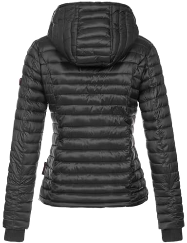 Navahoo Damen Übergangs Stepp Jacke mit Kapuze B348 [B348-Kimuk-Schwarz-Gr.L]