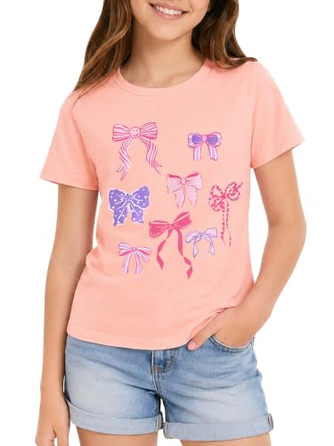Image of Dvenki Girls Graphic Short Sleeve Crewneck T-Shirt Sizes 6-18 | breathable soft cotton blend, cute graphic prints, summer little and big girls tee, ideal casual wear for school, daily