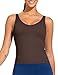 THE GYM PEOPLE Women's Longline Sports Bra Wirefree Padded Workout Yoga Tank Top Brown