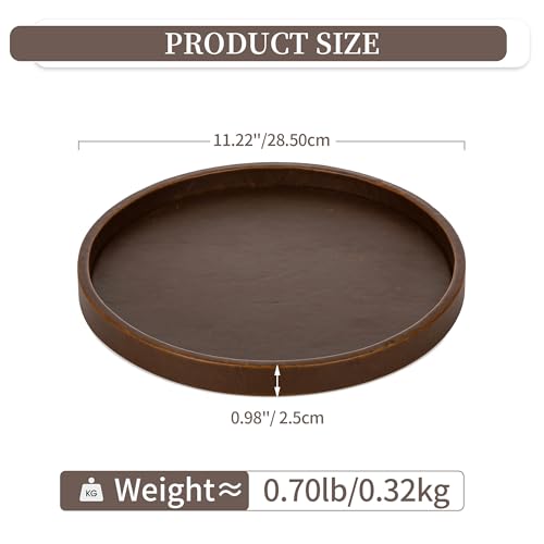 Hanobe Circular Decorative Serving Tray: Small Modern Leather Coffee Table Trays for Ottoman - Luxurious Round Platter for Vanity Perfume Display 28cm Brown - Image 6