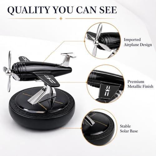 Image of Solar Powered Car Dashboard Perfume Diffuser with 360 Rotating Aeroplane Glider 2026, Plant-Based Organic Fragrance | Imported Airplane Design | Air Freshener & Interior Decoration | Black